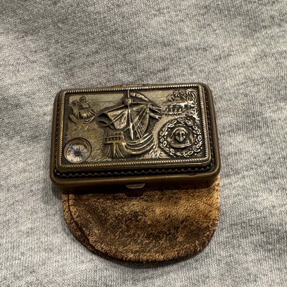 Vintage Kid Leather Coin purse with Nautical Design and Compass